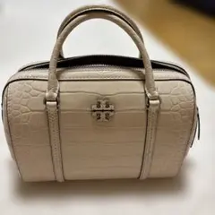 トリーバーチ　クレイピンク　クロコダイル風型押し　ミニボストン　ショルダーバッグ