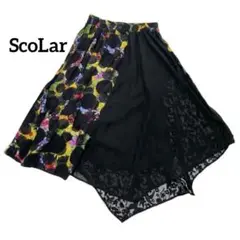 スカラー ScoLar スカート 総ゴム M ブラック レース アシンメトリーのサムネイル