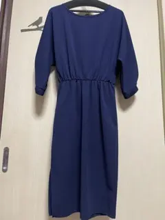 サラリと着れるワンピース ネイビー 紺色 M 9号 五分袖