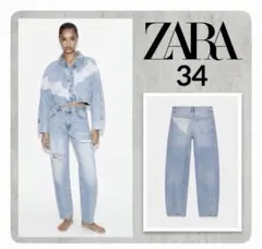 ZARA ダメージ加工バギーレースデニムパンツ 38 - メルカリ