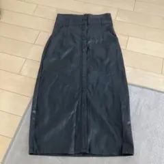 ダークグレー ボタンフロント 合皮タイトスカート Lサイズ