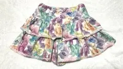 メゾピアノ テディベア柄　120 2段フリルキュロットスカート マルチカラー