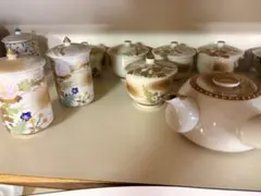 九谷焼　花柄金彩急須と茶碗セット