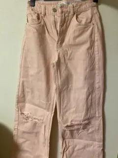 Bershka ハイライズワイドレッグEUR36 ピンクデニムパンツ