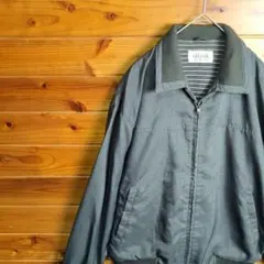 ジャンパー ブルゾン　グレー　裏地　ボーダー　L　ジップアップ　襟　ポケット