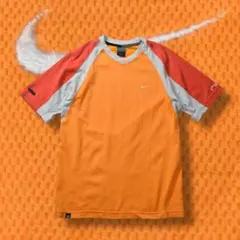 00s NIKE archive テックTシャツ オレンジ 異素材 刺繍ロゴ