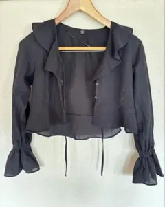 GU フリルブラウス ブラック S 春 夏 羽織り カーディガン風 美品