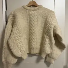 ケーブル編みニット アイボリー 古着 レディース