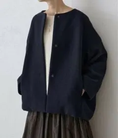 NOBLE トリプルクロスライトクルーネックショートコート ネイビー 36