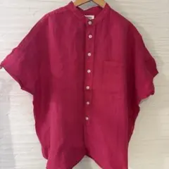 美品 ビームスボーイ リネンソリッドスタンドカラーショートスリーブ