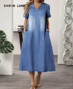 sheinリラックスフレアデニムワンピース