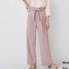 GU ベルトタックストレートパンツ ウエストリボン ワイドパンツ