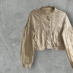 森ガール レースブラウス アイボリー 刺繍 ショート丈 フェアリーグランジ 古着