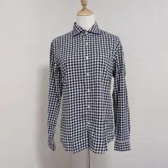 【nano】ネイビー✕白チェック柄 ネルシャツ 長袖【Ｍ相当】