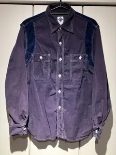 ポストオーバーオールズ 紫色×紺色　コーデュロイ 長袖シャツ　日本製