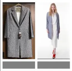 新品グレースコンチネンタル☆ツイードチェスターコート☆36☆ネイビー