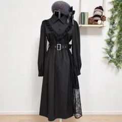 Ank Rouge ロングワンピース 黒 ゴシック ベレー帽 リボン 3点セット