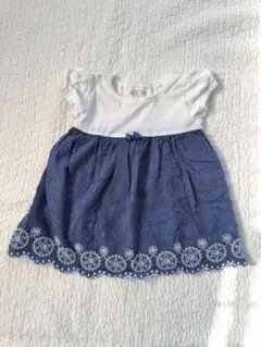 ベビー　ぽわん袖 花柄刺繍 ドレス 80cm