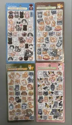 正規品！ボンボンドロップシール 和柄　猫　芝犬　和犬　4枚セット　新作あり！