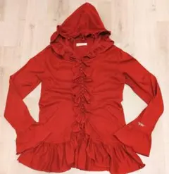 【ヴィンテージ】PINK HOUSE 濃赤 フリル付きフードカーディガン