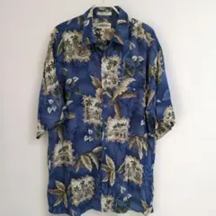 美麗】ボタニカル柄 花柄 アロハシャツ ブルー L相当 - メルカリ