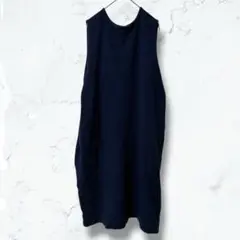 2604＊スクロール＊ニットワンピース 紺 L 丸首 ゆったり ノースリーブ秋冬