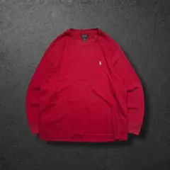 00sポロラルフローレン サーマルロンTレッド2XLポニー刺繍ワッフル生地