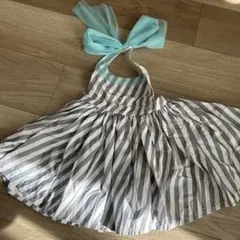 MARIMARI 子供用エプロン グレー水色ストライプ　新品未使用