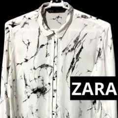 ZARA M 総柄 柄 白 マーヴル 長袖シャツ