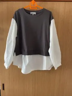 レイヤードデザイン 長袖トップス グレー/ホワイト しまむら Lサイズ