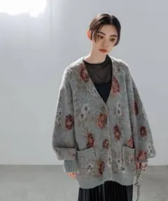 JEANASIS 5GフラワーラメフェザーVカーディガン