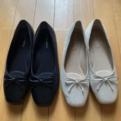 oriental trafficリボン付きバレエシューズ 2足セット 黒とGB