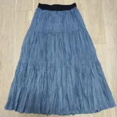 青 プリーツスカート ゴムウエスト