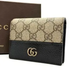 美品 グッチ GGマーモント GGスプリーム 二つ折り財布 PVC レザー 黒