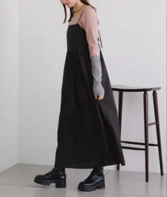 Kastane バックオープン キャミワンピース ブラック