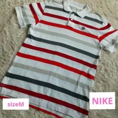 N15【NIKE】ナイキポロシャツ　メンズ　半袖　sizeM 白ストライプのサムネイル