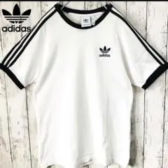 大人気　adidas アディダス リンガーネック　ホワイト　Tシャツ 刺繍ロゴ