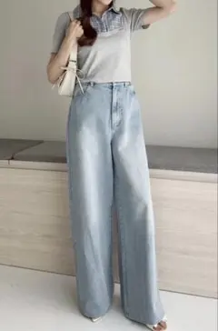 新品【ウエストサイズ調整可】美脚ワイドデニム　M ナイスクラップ　ハイウエスト