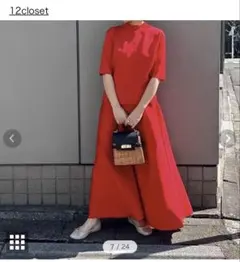 12 Closet 赤 ハイネック 半袖ニット パールボタン 38