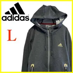 T4122★美品★アディダス*パフォーマンスロゴ*パーカー*フーディー*メンズL