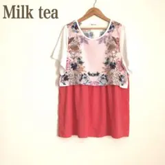 【美品】授乳服　チュニック　ミルクティー　F 花柄　マタニティおしゃれ　匿名配送