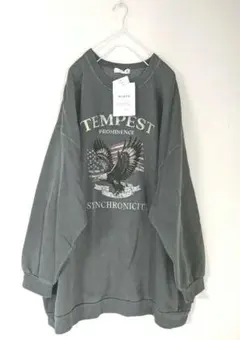 新品大きいサイズmyuwa灰ヴィンテージ風かすれプリントスウェットチュニック4L