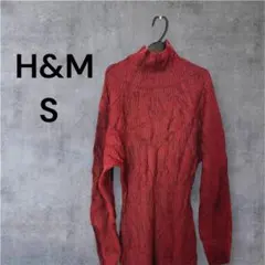 H&M 【S】ワインレッド 長袖セーター リブニット タートルネックワンピース