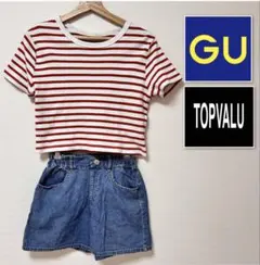 コーデ売り ボーダー 半袖 赤 白 デニム キュロット 子供 140 150