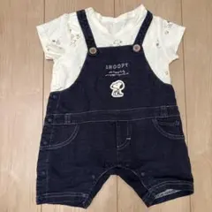 スヌーピー刺繍デニムロンパース60〜70cm