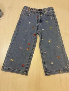 GHANDA キッズ デニムパンツ 花柄刺繍 3-4歳