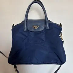 プラダ トートバッグ 2way ショルダー レザー×ナイロン A4可 ブルー
