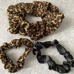 レオパード柄・ブラックヘアゴム3個セット