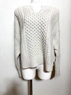 【中古】ケーブル編み ニット セーター ベージュ レディース