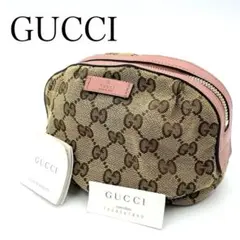 美品　GUCCI ポーチ　ベージュ　GGキャンバス　バンブー　246175